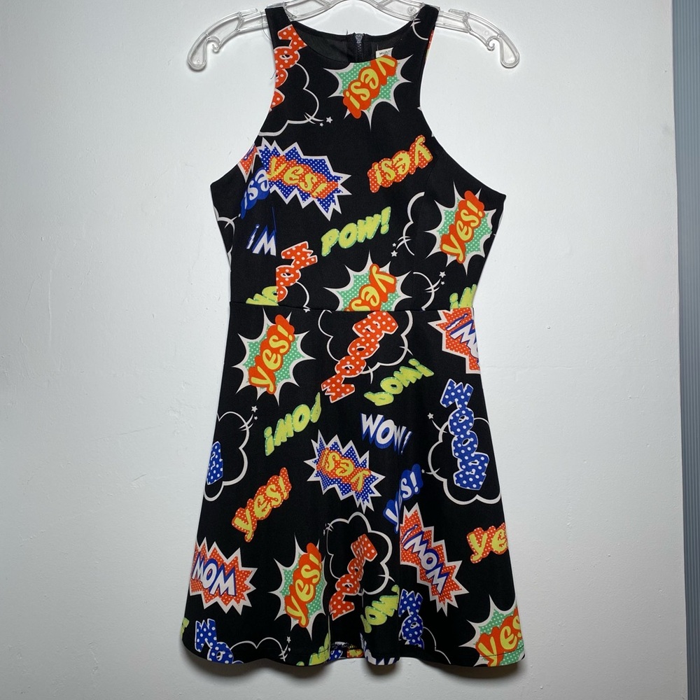 Comic Book Exclamations Skater Dress  Peek A Boo Back Mustard Seed Pinup Comicon